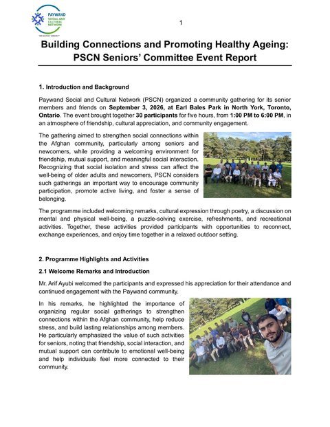 Building Connections and Promoting Healthy Ageing report - first page preview
